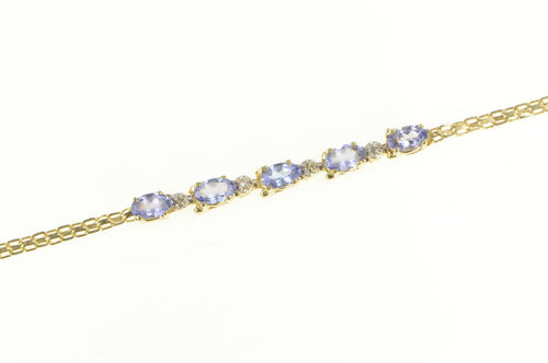 14K Oval Tanzanite Diamond Square Chain Link Bracelet 7.25