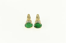Load image into Gallery viewer, 14K Oval Natural Emerald Diamond Accent Stud Earrings Yellow Gold