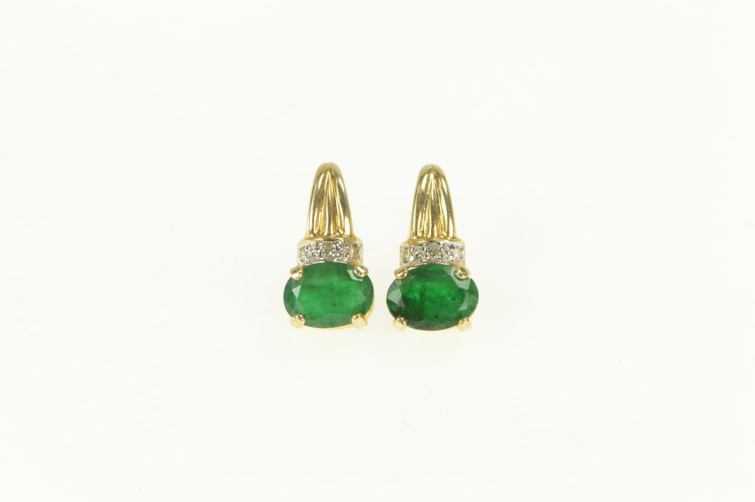 14K Oval Natural Emerald Diamond Accent Stud Earrings Yellow Gold
