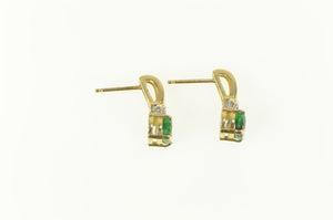 14K Oval Natural Emerald Diamond Accent Stud Earrings Yellow Gold