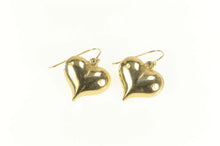 Load image into Gallery viewer, 10K Puffy Heart Love Symbol Dangle Statement Earrings Yellow Gold