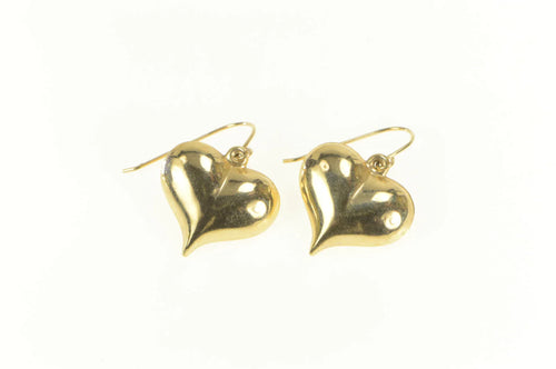 10K Puffy Heart Love Symbol Dangle Statement Earrings Yellow Gold