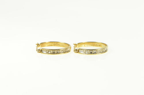 10K Classic Diamond Inset Hoop Statement Earrings Yellow Gold