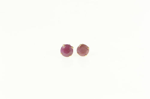 10K Round Natural Ruby Solitaire Stud Simple Earrings Yellow Gold