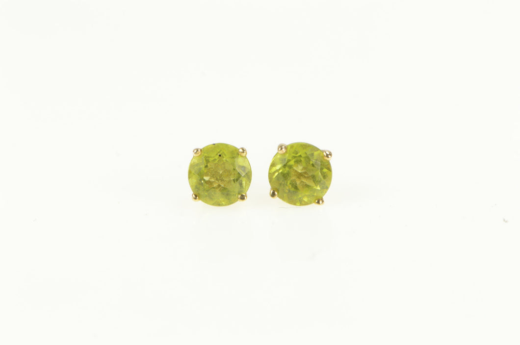 14K Round Peridot Solitaire Classic Simple Stud Earrings Yellow Gold