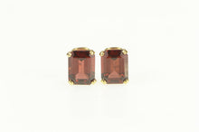 Load image into Gallery viewer, 14K Emerald Cut Garnet Solitaire Classic Stud Earrings Yellow Gold