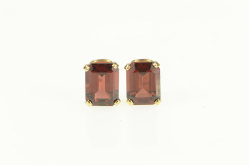 14K Emerald Cut Garnet Solitaire Classic Stud Earrings Yellow Gold