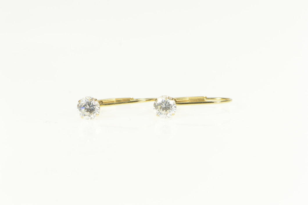 14K Round Cubic Zirconia Inset Simple Lever Back Earrings Yellow Gold
