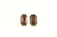 Load image into Gallery viewer, 14K Victorian Emerald Cut Sim. Garnet Stud Earrings Yellow Gold