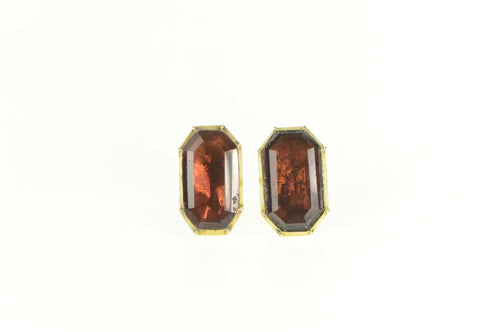 14K Victorian Emerald Cut Sim. Garnet Stud Earrings Yellow Gold