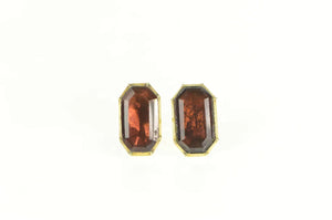 14K Victorian Emerald Cut Sim. Garnet Stud Earrings Yellow Gold