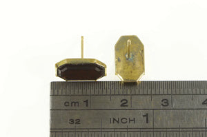 14K Victorian Emerald Cut Sim. Garnet Stud Earrings Yellow Gold
