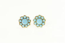 Load image into Gallery viewer, 10K Victorian Style Turquoise Round Cluster Stud Earrings Yellow Gold