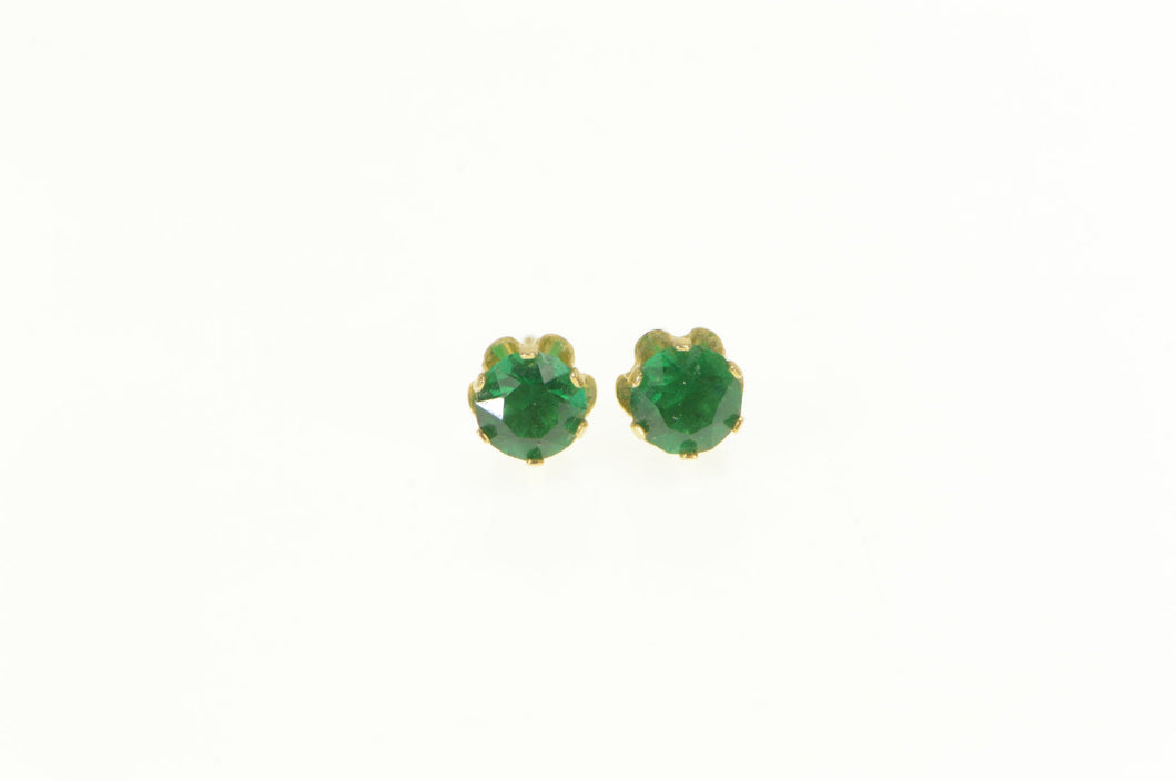 14K Round Sim. Emerald Vintage Solitaire Stud Earrings Yellow Gold