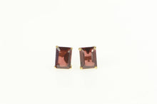 Load image into Gallery viewer, 14K Classic Emerald Cut Garnet Solitaire Stud Earrings Yellow Gold