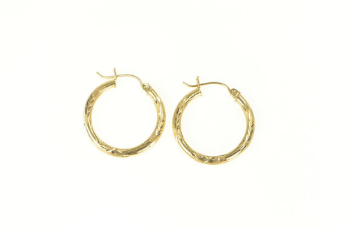 14K Diamond Cut Pattern 24.0mm Textured Hoop Earrings Yellow Gold