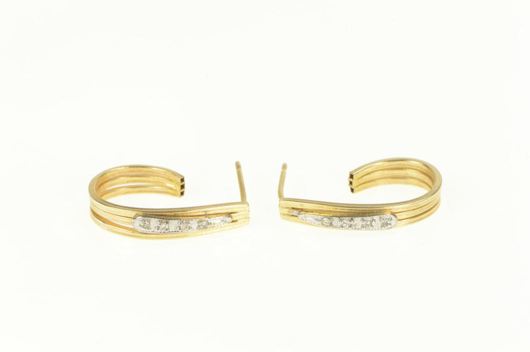 14K Diamond Squared Curved Oval Semi Hoop Earrings Yellow Gold
