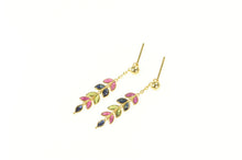 Load image into Gallery viewer, 18K Peridot Sapphire Ruby Leaf Dangle Stud Earrings Yellow Gold