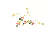 Load image into Gallery viewer, 18K Peridot Sapphire Ruby Leaf Dangle Stud Earrings Yellow Gold