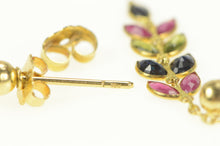 Load image into Gallery viewer, 18K Peridot Sapphire Ruby Leaf Dangle Stud Earrings Yellow Gold