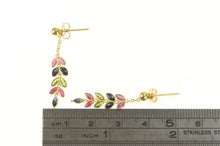 Load image into Gallery viewer, 18K Peridot Sapphire Ruby Leaf Dangle Stud Earrings Yellow Gold
