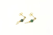 Load image into Gallery viewer, 14K Pearl Malachite Beaded Dangle Vintage Earrings Yellow Gold