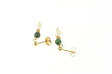 Load image into Gallery viewer, 14K Pearl Malachite Beaded Dangle Vintage Earrings Yellow Gold