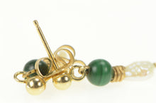 Load image into Gallery viewer, 14K Pearl Malachite Beaded Dangle Vintage Earrings Yellow Gold