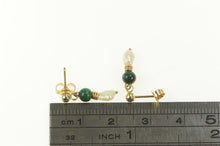Load image into Gallery viewer, 14K Pearl Malachite Beaded Dangle Vintage Earrings Yellow Gold