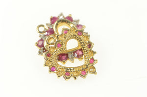 14K Ruby Diamond Heart Love Symbol Earring Jackets Yellow Gold