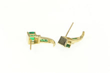 Load image into Gallery viewer, 10K Emerald Cut Syn. Emerald Diamond Accent Earrings Yellow Gold
