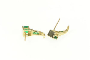 10K Emerald Cut Syn. Emerald Diamond Accent Earrings Yellow Gold