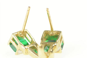 10K Emerald Cut Syn. Emerald Diamond Accent Earrings Yellow Gold