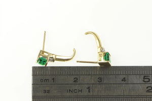 10K Emerald Cut Syn. Emerald Diamond Accent Earrings Yellow Gold