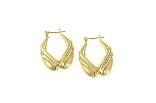 14K Puffy Scalloped Retro Oval Statement Hoop Earrings Yellow Gold