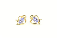 Load image into Gallery viewer, 14K Oval Tanzanite Diamond Accent Heart Stud Earrings Yellow Gold
