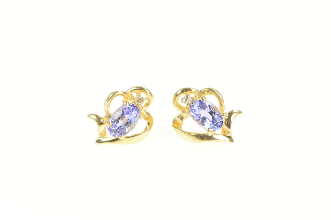 14K Oval Tanzanite Diamond Accent Heart Stud Earrings Yellow Gold