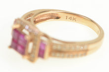 Load image into Gallery viewer, 14K Princess Ruby Cluster Diamond Engagement Ring Rose Gold