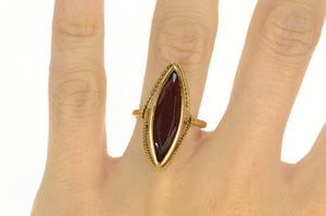 9K 1940's Marquise Sim. Ruby Ornate Solitaire Ring Yellow Gold