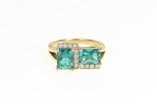 14K Retro Zircon Diamond Squared Geometric Ring Yellow Gold