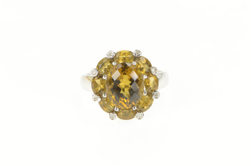 14K Faceted Palmeira Citrine Diamond Cocktail Ring White Gold