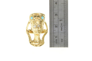 14K Diamond Queen Nefertiti Turquoise Egyptian Ring Yellow Gold