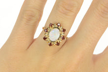 Load image into Gallery viewer, 14K Oval Natural Opal Garnet Halo Cocktail Ring Yellow Gold
