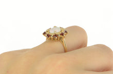 Load image into Gallery viewer, 14K Oval Natural Opal Garnet Halo Cocktail Ring Yellow Gold