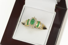 Load image into Gallery viewer, 10K Marquise Emerald Diamond Halo Engagement Ring Yellow Gold
