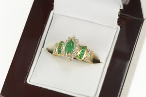 10K Marquise Emerald Diamond Halo Engagement Ring Yellow Gold