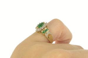 10K Marquise Emerald Diamond Halo Engagement Ring Yellow Gold