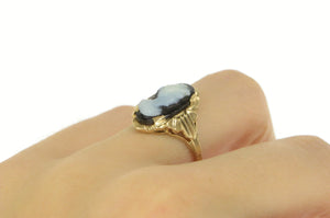 10K Carved Agate Lady Cameo Vintage Statement Ring Yellow Gold