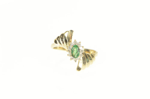 10K Oval Emerald Diamond Halo Bypass Ring Yellow Gold