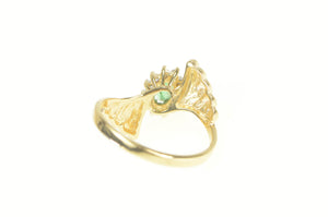 10K Oval Emerald Diamond Halo Bypass Ring Yellow Gold